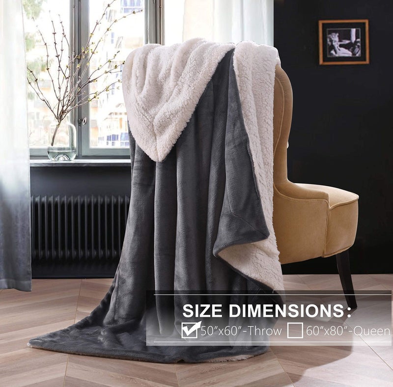 NANPIPER Sherpa Blanket Warm Blankets for Winter Super Soft Fuzzy Flannel Fleece/Wool Like Reversible Velvet Plush Couch Blanket Lightweight(Grey Throw Size 50"x60") - Image 2